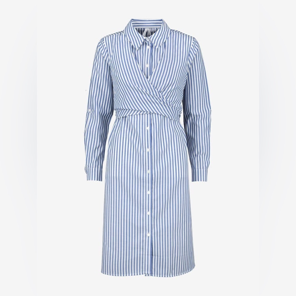 Seraphine Ariadne Maternity & Nursing Blue/White Striped Shirt Dress, Size 6 NWT